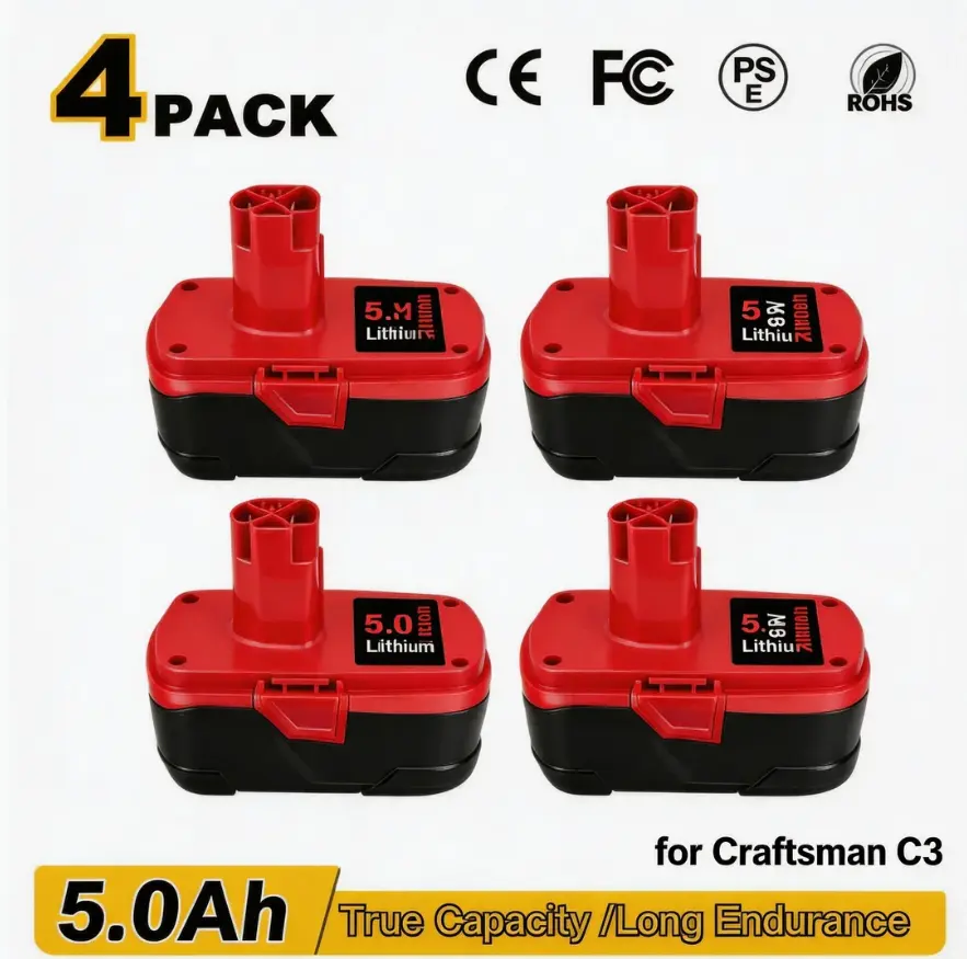 18V-19.2V Max 5000mAh Lithium Ion Rechargeable Craftsman Batteries - Red Black Impact-Resistant Casing, Multi-Protection, No Memory Effect, Replacement for Craftsman C3, GJL1810 Cordless Drill Power Tools, for Home, Job Site Use