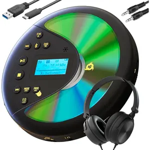 Discover with Headphones - Portable CD Player with Long-Lasting  -  - Radio FM - Compatible MP3 CD Player Portable - SD Card, FM Transmitter,  - Ideal for  - Black/