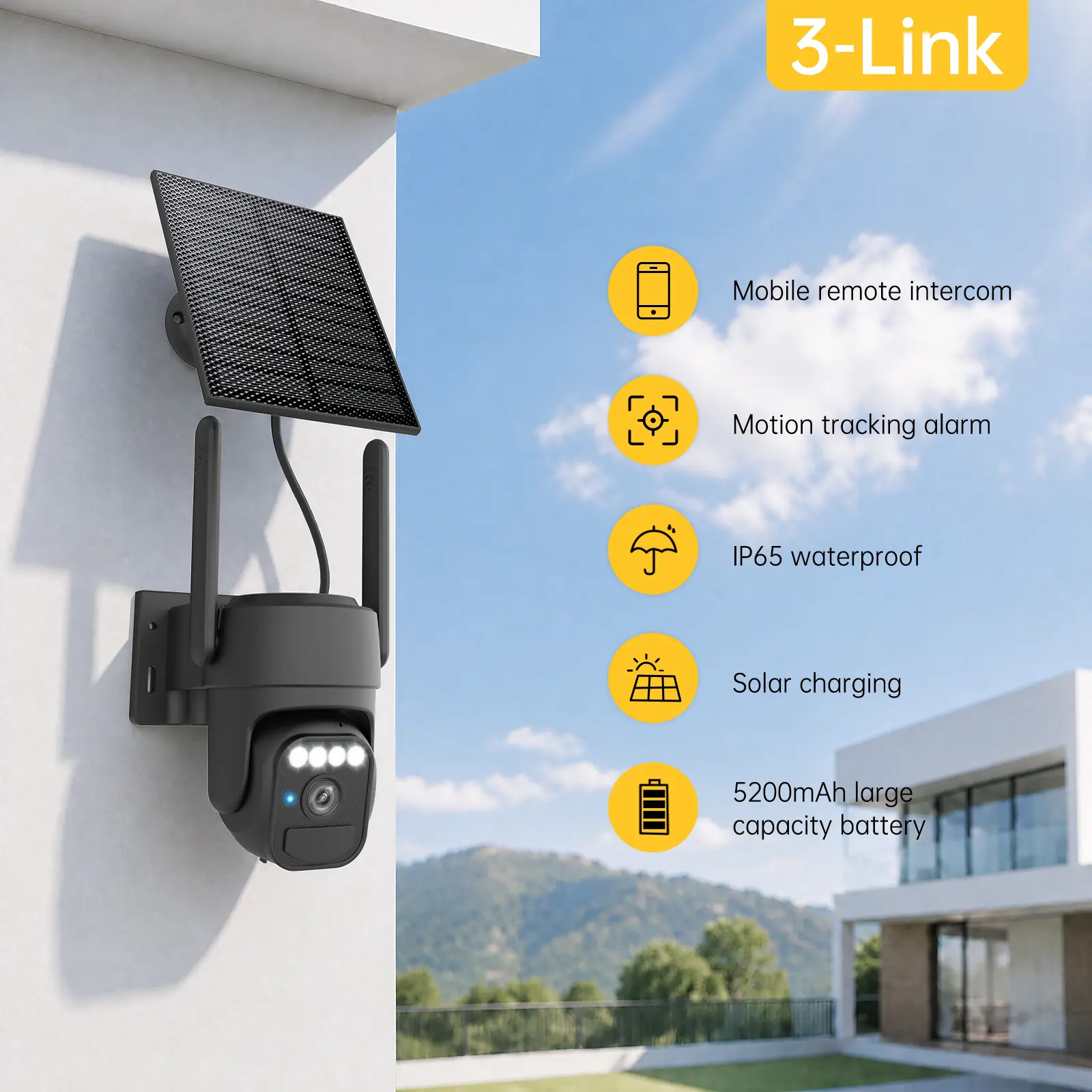 WiFi Solar Camera Outdoor Wireless for Home Security, Only Support 2.4GHz Wi-Fi, Color Night Vision, Wire-free Installation, AI Detection, Two-way Audio, SD/Cloud Storage
