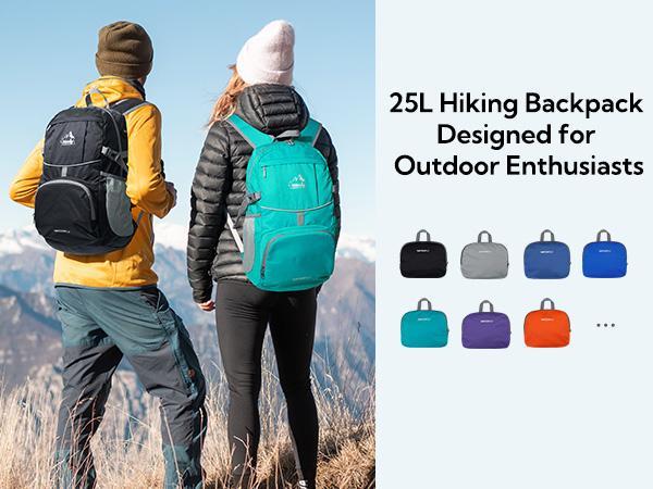 WATERFLY Hiking Foldable Daypack Backpack: 25L Ultra Lightweight Packable Outdoor Travel Day Pack for Woman Man Chest Strap Chest Strap Durability