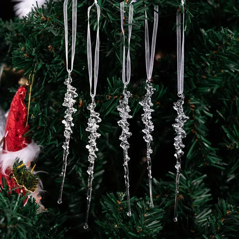 [Elegant Icicle Ornaments] 5/20pcs Elegant Acrylic Icicle Ornaments - Frosty Crystal Pendants for Christmas Tree Decor, Holiday Parties & Festive Gatherings, Room Decoration Ornaments