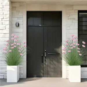 6pcs Artificial Outdoor Flowers & Ball Grass - Plastic Realistic Gerbera & Ball Grass Ground Plants, Ideal for Garden, Patio, Hotel Decoration - Easy Care All Year Round (No Watering Needed, Flower Pot Not Included)