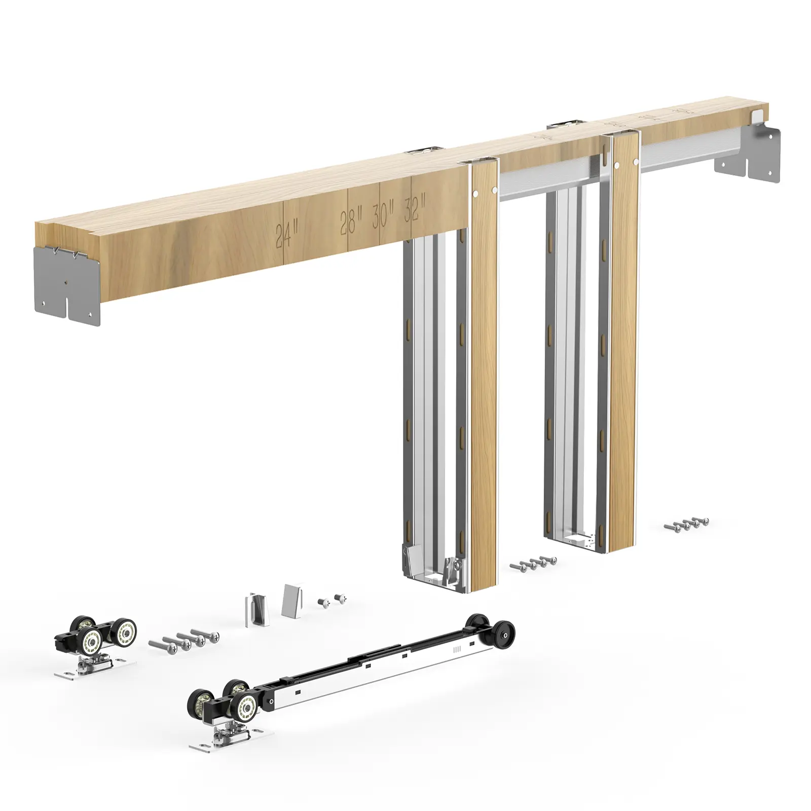 VEVOR Pocket Door Frame Kit Set, for 24-36"w x 80" Doors, 2-Way Soft Close Mechanism, Smooth Quiet Sliding, Easy Installation, Wood & Galvanized Steel Construction, for Living Rooms