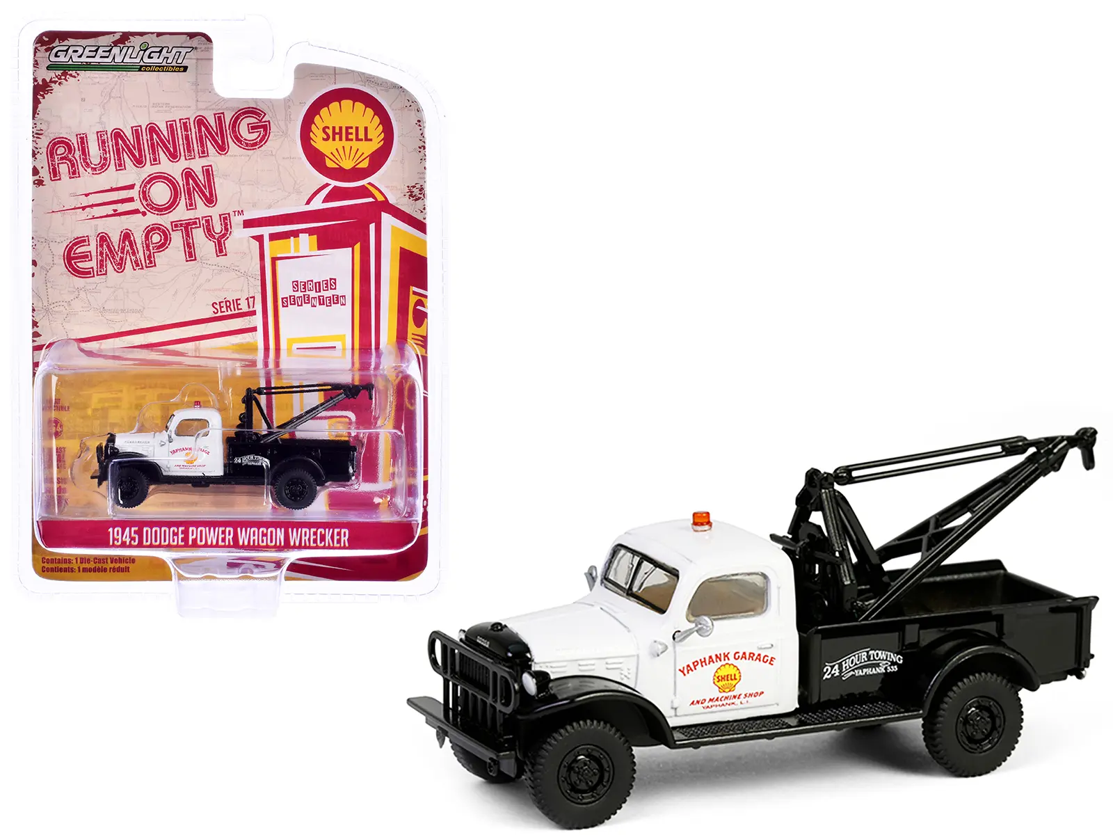 1945 Dodge Power Wagon Wrecker Tow Truck White and Black "Running on Empty" Series 17 1/64 Diecast Model Car by Greenlight