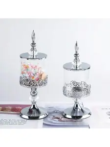 2pcs Vintage Clear Storage Jar with Lid, Elegant Nuts Candy Containers Storage Box, Snack Container, Decorative Glass Jar for Home Living Room Coffee Table，Small 11*29cm, Large 11*33cm