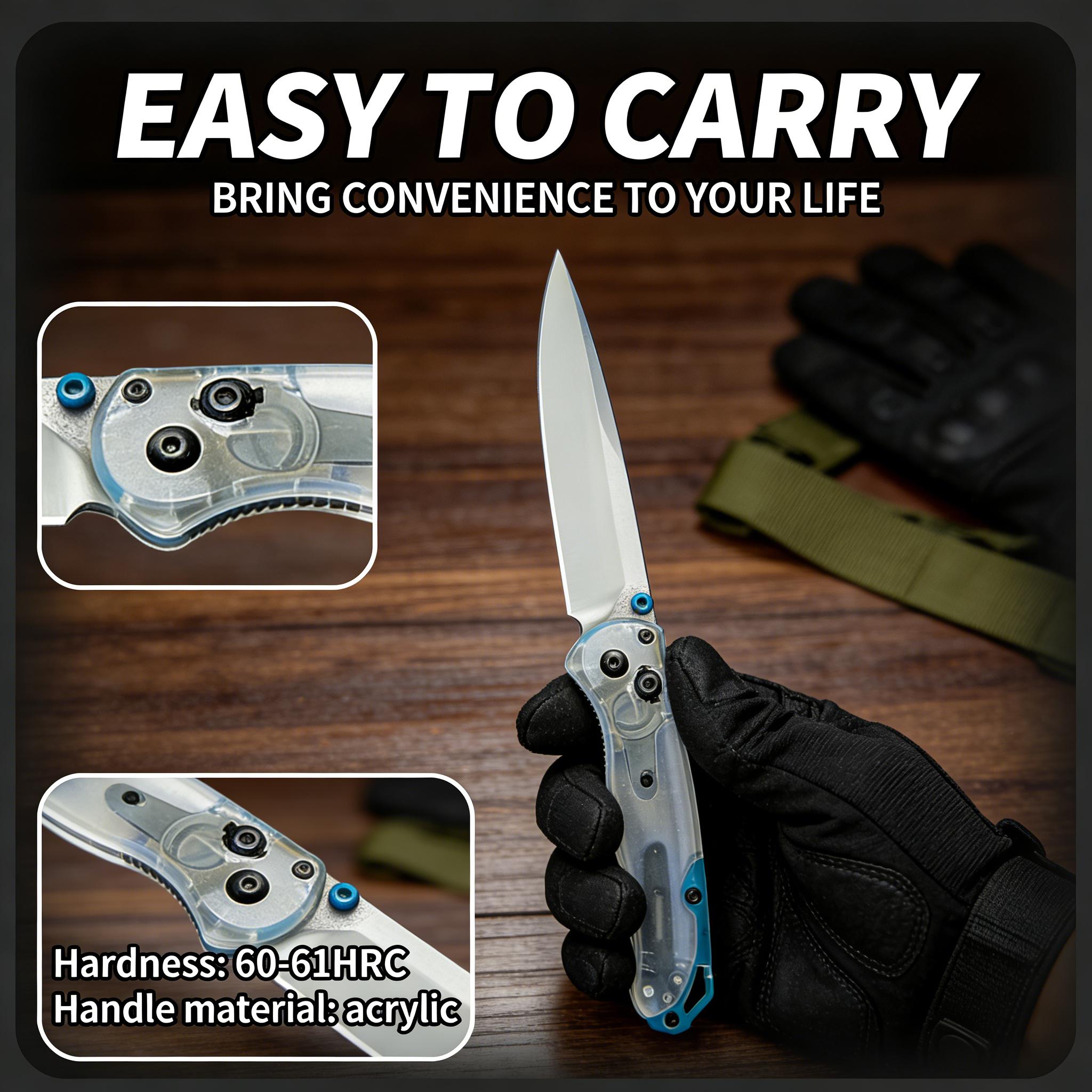 535 Creative Acrylic Clear Handle Folding Knife, Outdoor Emergency EDC Tool, Full Gift Box Set for Gifting & Collection