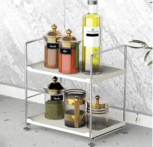 Plastic/Metal Freestanding Stackable Organizer Shelf,Bathroom Countertop Storage Shelf Cosmetic Organizer Holder Kitchen Spice Rack,2-Tier Standing Rack (Silver)