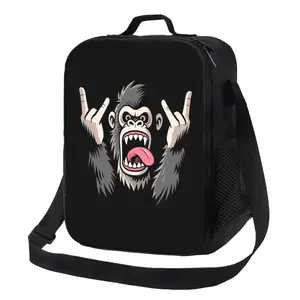 Funny Gorilla Monkey Portable Insulated Lunch Tote Bag — Heavy-duty 600D Oxford cloth thermal cooler bag with adjustable strap, multiple pockets, leakproof, reusable, ideal for work, picnics, outdoor activities, and travel