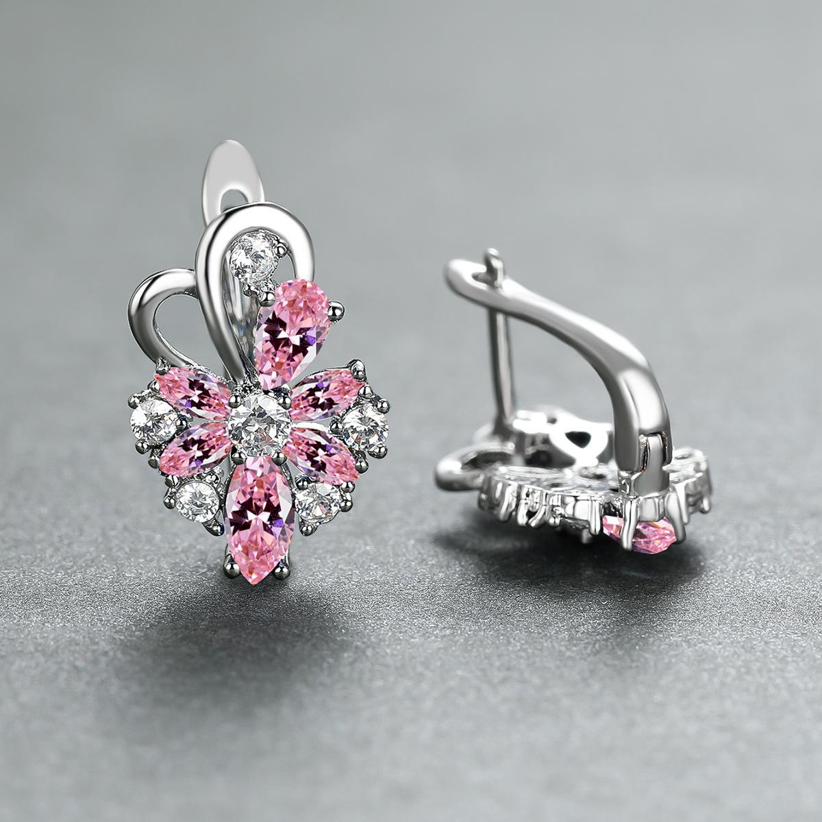Rose Ring Colorful Flower Drop-shaped Zircon Earrings