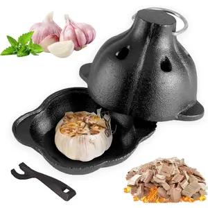 Cast Iron Garlic Roaster with Handle, Mini Cast Iron Smoker, Garlic Roaster for Oven, Used in the Kitchen Oven or Outdoors on a BBQ Grill Stove
