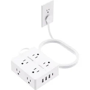 Protector Power Strip, Olcorife Ultra Thin Flat Plug Extension Cord 5ft, 8 Outlets 4 USB Ports(1 USB C), Flat Wall Plug Outlet Extender, College Dorm Room Essentials, White