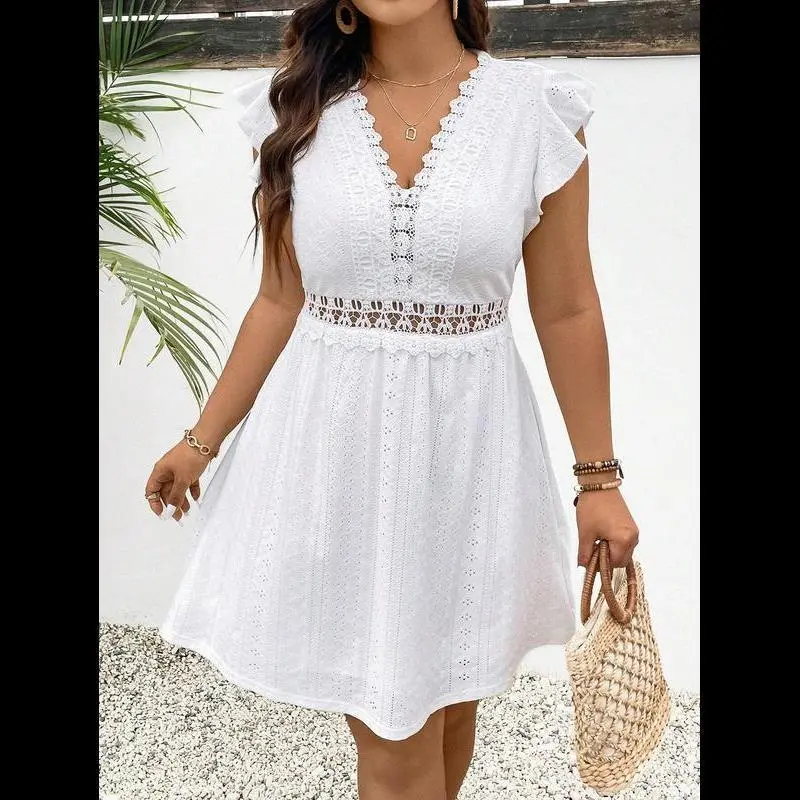 White Dress A Line Flying Sleeve Swing Dress