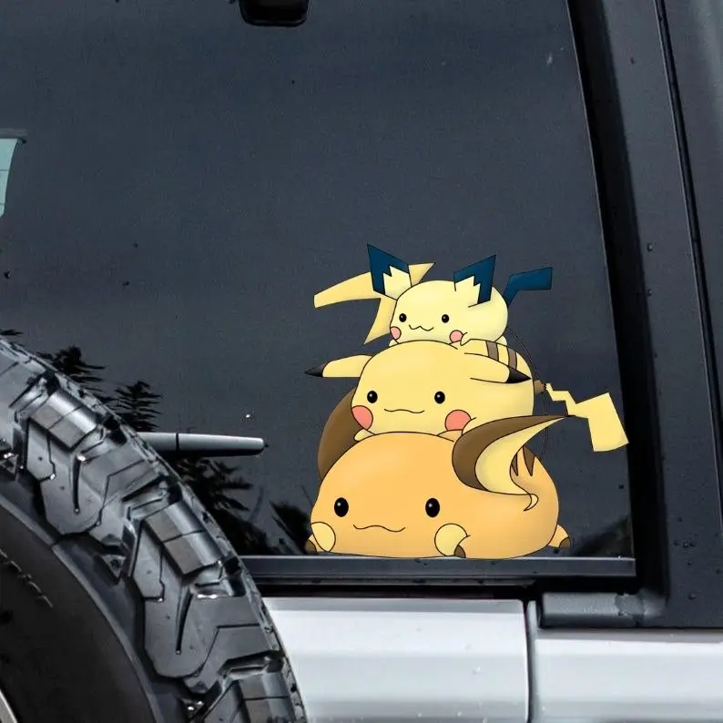 Pichu Raichu Pikachu Cute Anime Sticker, Waterproof Vinyl Decal for Laptop, Water Bottle, Car, Gamer Gift