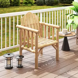 COSTWAY - Outdoor Wood Armchair Wooden Patio Dining Chair with Armrests-Natural