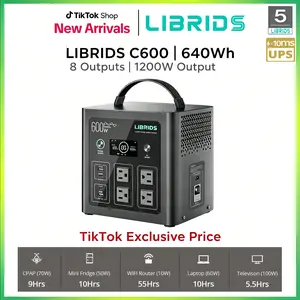 LIBRIDS EnergyCan C600 Portable Power Station 600W Solar Generator 640Wh LiFePO4 Battery 8 Ports for Camping Home Backup Outages,Ultra-Fast 0-80% Charging in 1Hr,5-Year Warranty