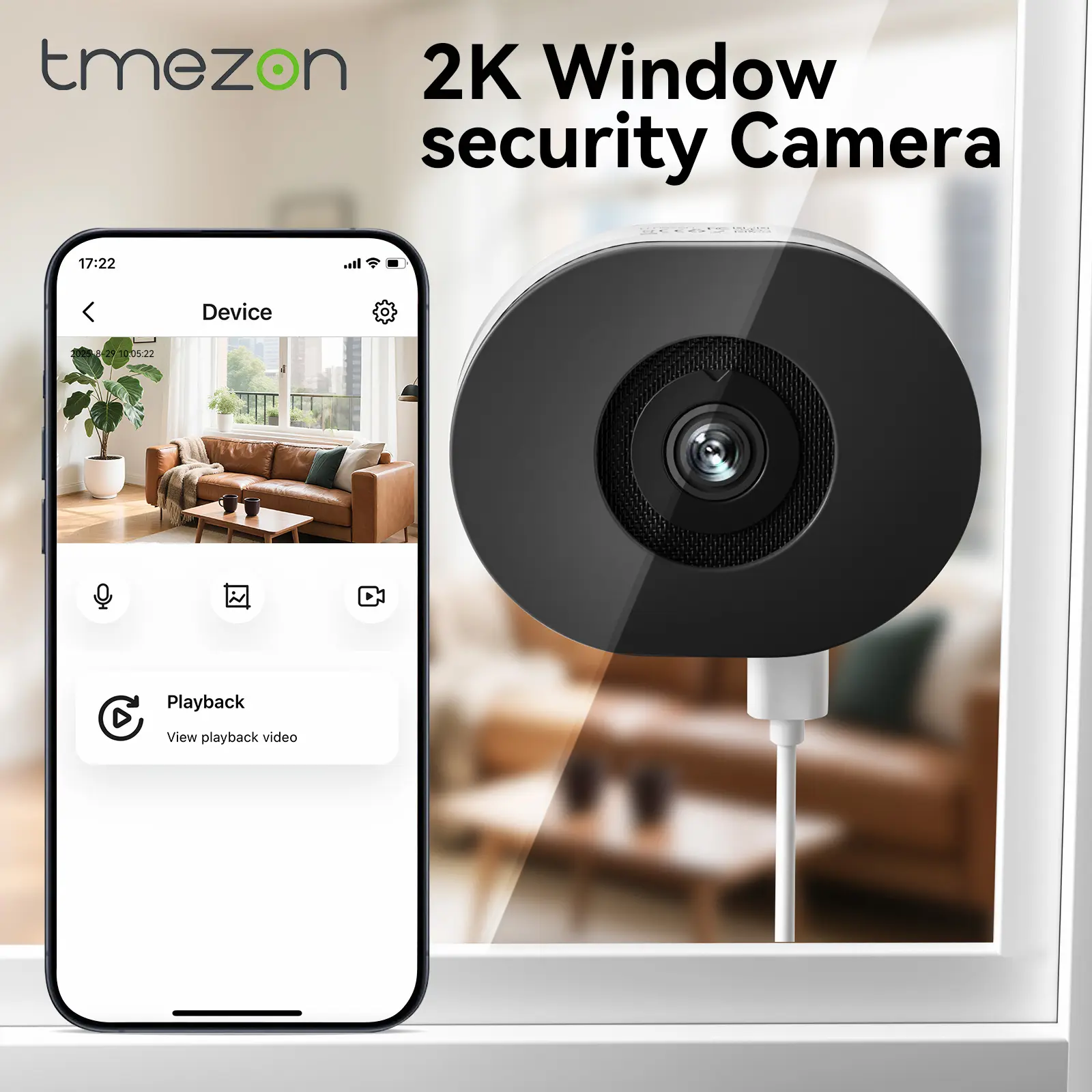 No-Drill Window Security Camera 2.5K 4MP – Color Night Vision, No Subscription, 24/7 Recording, Easy Install Indoor Home Cam，See Outside Clearly, Color Night Vision Surveillance Systems Monitoring Crystal Mount Local summerwins