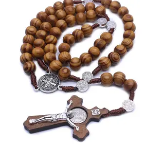 Handmade Wooden Beaded Rosary featuring St. Benedict and The Crucifix Cross. Handmade Imported Father's Day Mother's Day Christmas Auspicious Birthday Daily