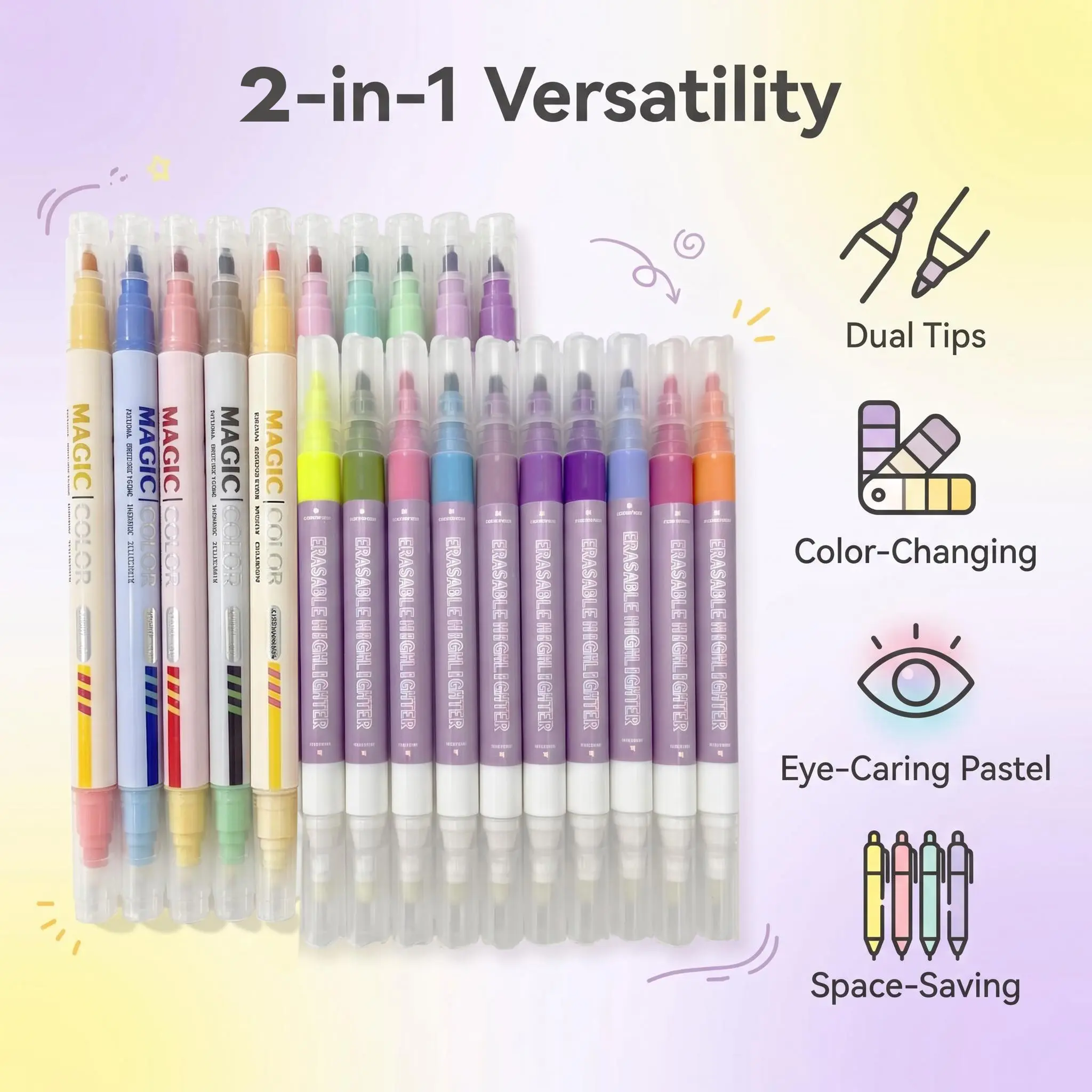 2-in-1 Set of Erasable Highlighters & Layerable Highlighters,No Bleed Markers for Bible Study, School Office Supplies
