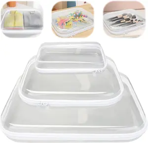 3PCS Zippered Transparent Cases for Snacks,Portable Waterproof Cosmetic Bag with Zipper,Clear Hard Shell Zipper Case for Cosmetic Storage, Putting Snacks, Pencil Case