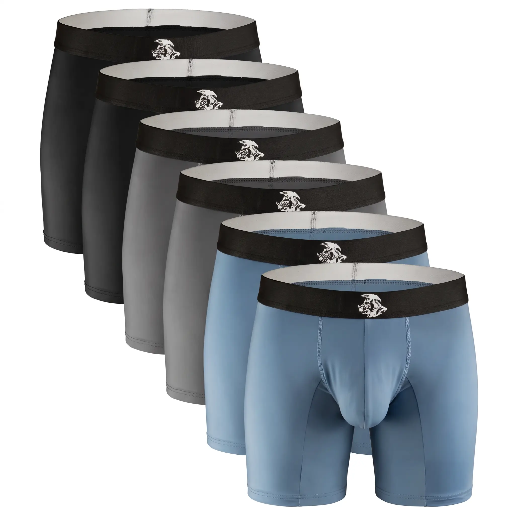 Nylon 7in Boxer Briefs No Fly 2 Pack (Gray/Black), 4 Pack (2 Black, 1 Gray, 1 Blue), 6 Pack (2 Black, 2 Gray, 2 Blue) Day Fabric Breathable Spandex