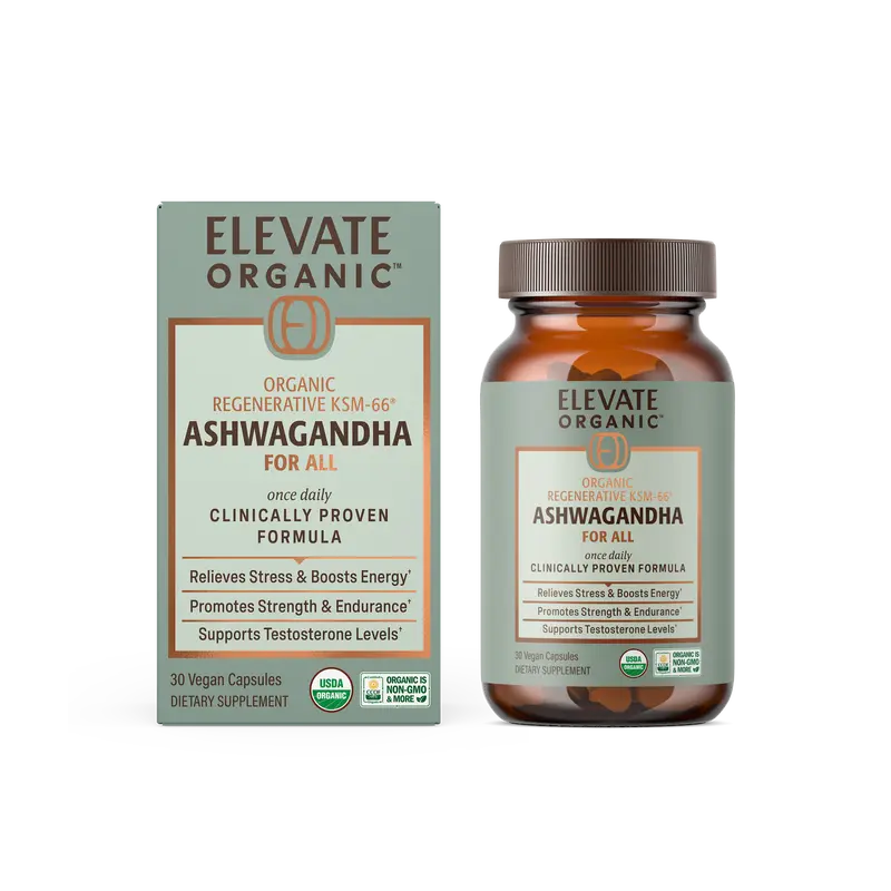 Elevate Organic KSM-66® Ashwagandha Capsules, Regenerative Organic Certified with Acti Veda™ (30 Servings)