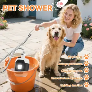 Outdoor Portable 2-in-1 Shower with Light for Camping, Pet Bathing, Family Travel, Garden Handheld Pump - Includes Filtration System, Spray Head, Hose, Suction Cup, Hook and USB Cable, with 7 Bonus Accessories