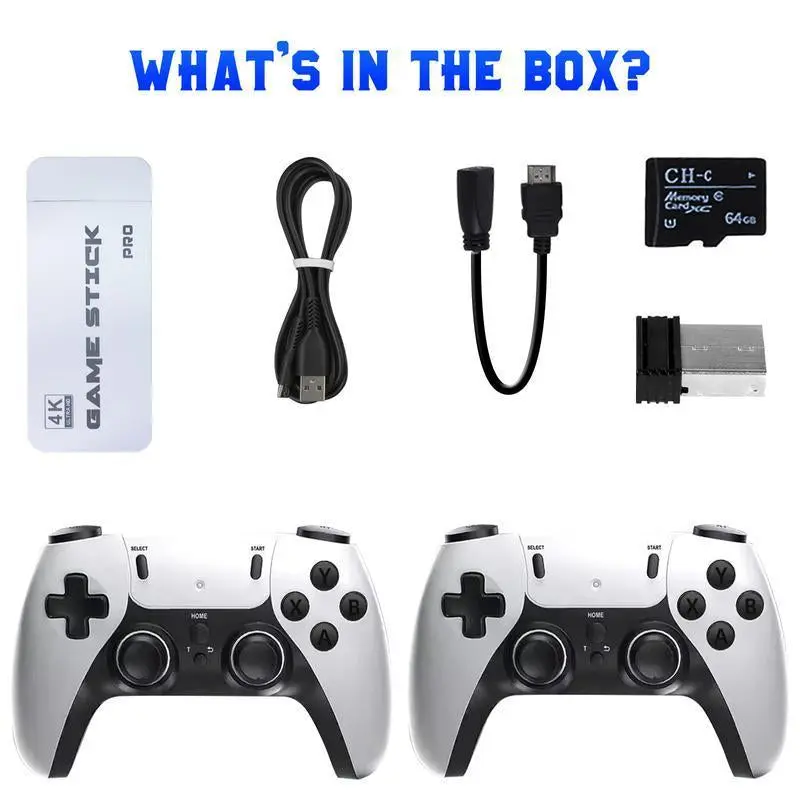 20000+ Games Wireless Retro Game Stick, Vintage Game Stick HD Output System, 2.4G Wireless Controllers, 64GB TF Card for All Ages - Console