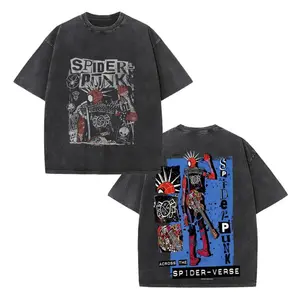 Spider Punk Graphic Tee, Vintage Washed Oversized Streetwear T-Shirt, Y2K Hip Hop Cotton Summer Shirt