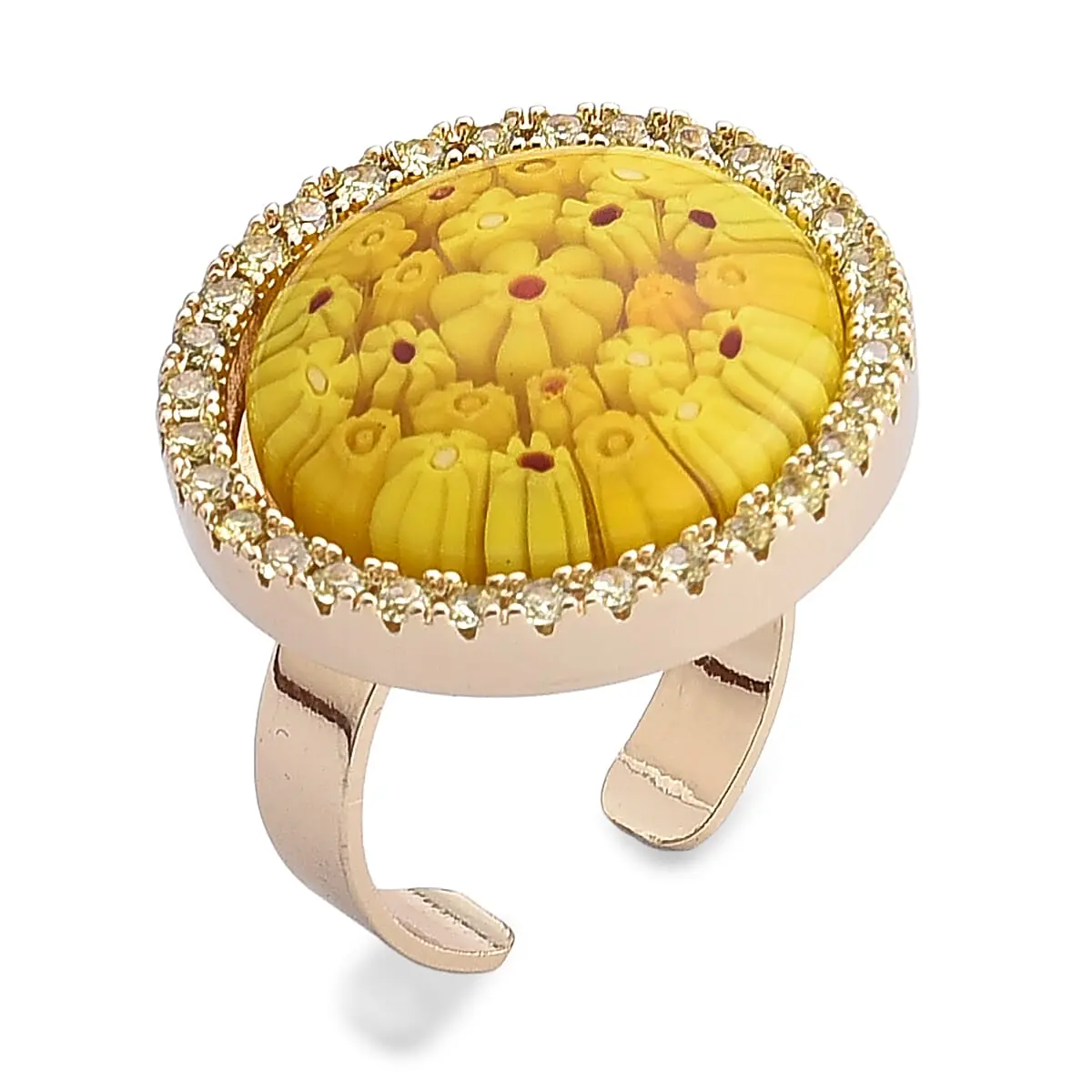 Yellow Color Murano Style and  Yellow Cubic Zirconia Ring in ION Plated Yellow Gold 6.00-10.00