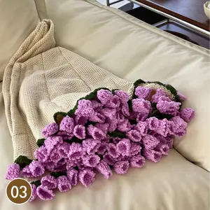 80/110cm Crocheted Rose Bouquet Blanket Finished Product Hand Knitted Flower Bouquet Blankets Home Decor Bed Sofa Throw Blanket