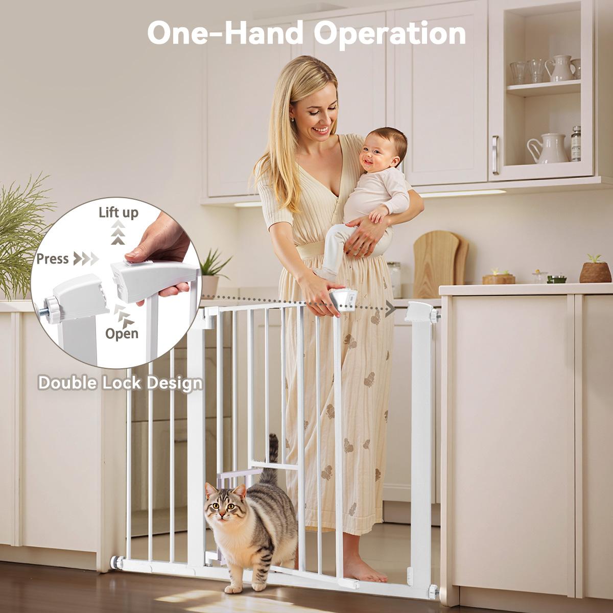 PAWGIANT 30" Tall Pet Gate for Cats, 29.5-32.3" Wide, with Cat Door, Auto Close Extra Wide Dog Gate for House, for Doorways & Bottom of Stairs, Pressure Mount Safety Gate for Babies, Toddlers & Pets, Tested & Safe, Baby Gate Pressure Mount PAWGIANT 30" Tall Pet Gate for Cats, 29.5-32.3" Wide, with Cat Door, Auto Close Extra Wide Dog Gate for House, for Doorways & Bottom of Stairs, Pressure Mount Safety Gate for Babies, Toddlers & Pets, Tested & Safe, Baby Gate Pressure Mount