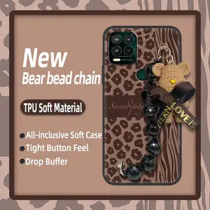 silicone Waterproof Phone Case For Moto G Stylus 5G Skin-friendly feel protective case Bear bracelet Simplicity Black pearl pendant Dirt-resistant Anti-knock soft case cute