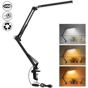 Clamp-Mounted LED Desk Lamp for Hair Styling - Folding Arm, USB Powered, 3 Lighting Modes, 10 Brightness Levels, Memory Function, Eye Care Mode, Home Office Use