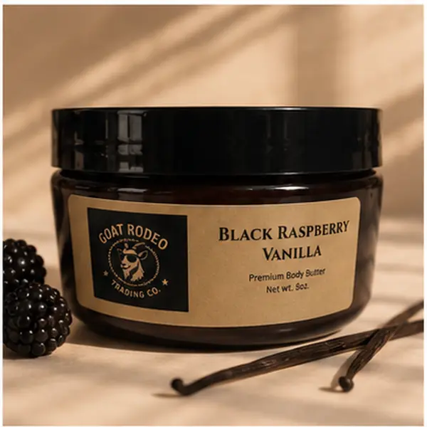 Goat Rodeo Trading Co. Black Raspberry-Vanilla Cosmetic Body Butter - Smooth, Alcohol-Free, Buttery, Candy-Flavored Hydrating Moisturizer for Beauty & Personal Care Bath & Body Use