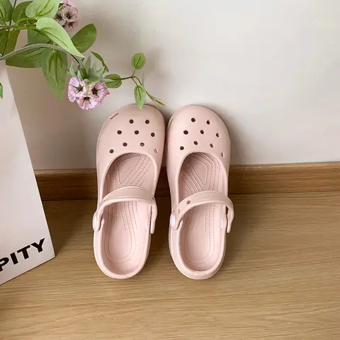 Soft Lightweight Mary Jane Platform Clogs Ladies Adjustable Strap Non Slip Shower Beach Slippers Casual Hollow Out Shoes Fashionable Soft Slippers
