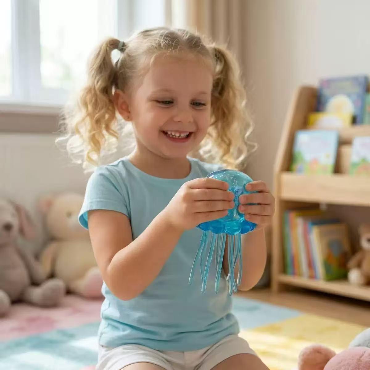 Jellyfish Design Squeeze Stress Ball, Fidget Stress Ball, Ice Squeeze Cube—Drop Malt Sugar Balls: Sensory Toys for Anxiety and Stress