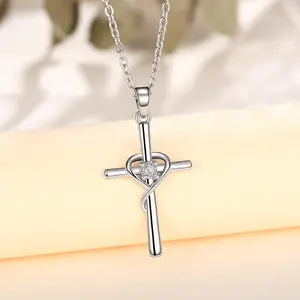 Women's Creative Cross Heart Zirconia Pendant Jewelry Women Birthday Anniversary Pendant Necklace Party Wedding Gift Synthetic Zirconia Classic Cross Pendant Necklace