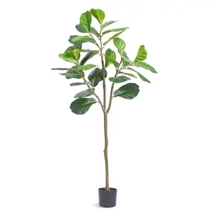 【Summervibes】VEVOR 5 FT Artificial Fiddle Leaf Fig, Secure PE Material, Anti-Tip Protection, Low-Maintenance Faux Potted Plant with Decorative Fruit, Lifelike Green Artificial Trees Outdoor for Home Office Decor