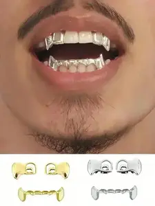 1 Set Of Fashion Cool Hip Hop Hollow gold Teeth atlanta Grillz Fangs Little Tiger Tooth Caps protective mouth honeycomb grill ice out valerio Jewelry Masks Set for Women And Men Halloween Cosplay Accessories Christmas Halloween unisex girl festival Gifts