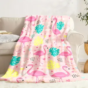2026 New Model Comfortable Flannel Throw Blanket, Featuring Colorful Leaves and Pink Flamingo Patterns, Soft and Double-Sided, Suitable for All Seasons, Ideal for Office, Home, Camping, and a Perfect Gift for Friends and Family