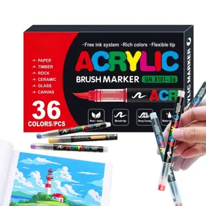 Acrylic Paint Marker Pen- 36 Color  Marker Pen Set, Artist Fine Brush Tip Marker for Kids Adult Coloring Books Note Taking, Card Writing, Ston Graffiti, DIY Crafts, Drawing Art Supplies Kit and School Essentials, Professional Art Pen Set