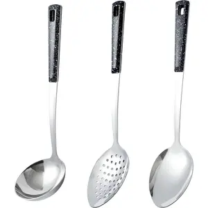 Steel Serving spoons set with Slotted Spoon, Serving Spoon and Perforated Spoon, soup ladle, cooking serving utensils set cooking spoon
