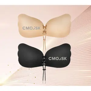 Cmojsk Invisible Bra, 2 Pairs (Black & Skin Color) - Push Up & Stick-On Lifting Bra for Women, Perfect for Backless and Strapless Wear