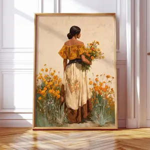 Cempasúchil Woman Art Print | Mexican Folk Art Wall Decor | Día de los Muertos Inspired Floral Artwork | Latina Heritage Home Decor 6