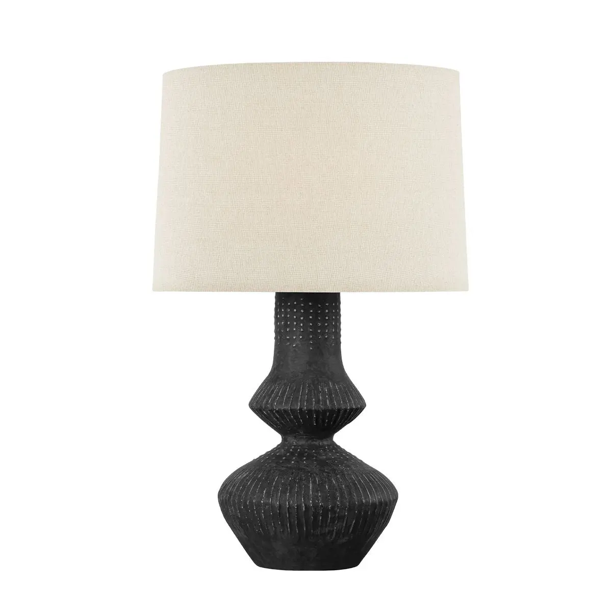 Ancram Ceramic Table Lamp with Charcoal Finish and White Linen Shade for Contemporary Interiors