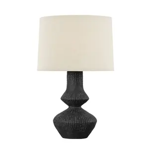 Ancram Ceramic Table Lamp with Charcoal Finish and White Linen Shade for Contemporary Interiors