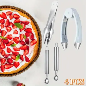 4-pcs Set Fruit Stainless Steel Corer, Fruit Pineapple Strawberry Sheller, Multifunctional Fruit Cleaning Tool, Practical Kitchen Tool Utensils , Textiles & Soft Furnishings