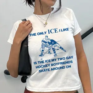 [Sale up to 50%] [Free Ship] Funny Hockey Romance Baby Tee Y2K, The Only ICE I Like Is My Two Gay Hockey Boyfriends Skate On, Enemies To Lovers Shirt, Book Lover Gifts
