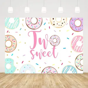 Two Sweet Backdrop for  Two Sweet Birthday Decorations Supplies Donut Theme Party Colorful Pink Donut Photography Background Dessert Table Banner Studio Photo Props