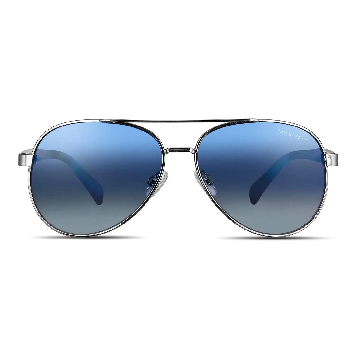 Velvet Eyewear Bonnie V730SV72 Aviator Sunglasses Silver Frame Blue Flash Fade Mirrored Lenses 100% UV Protection Medium Size 52mm x 15mm x 140mm